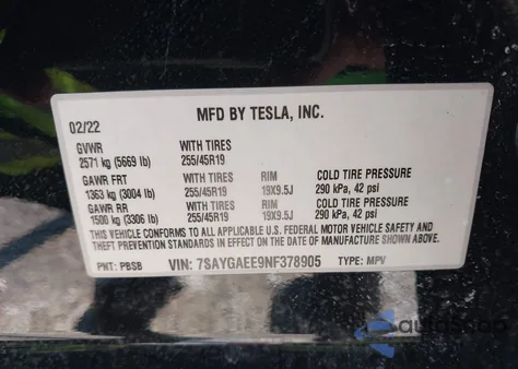 2022 Tesla Model Y Long Range Dual Motor All-Wheel Drive from USA, damaged, VIN 7SAYGAEE9NF378905